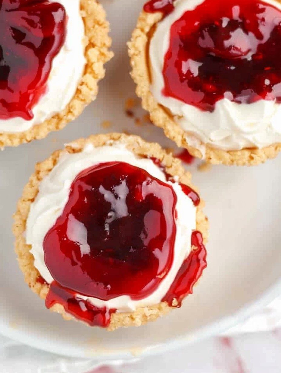 Cherry cheesecake cookie cup on a baking tray