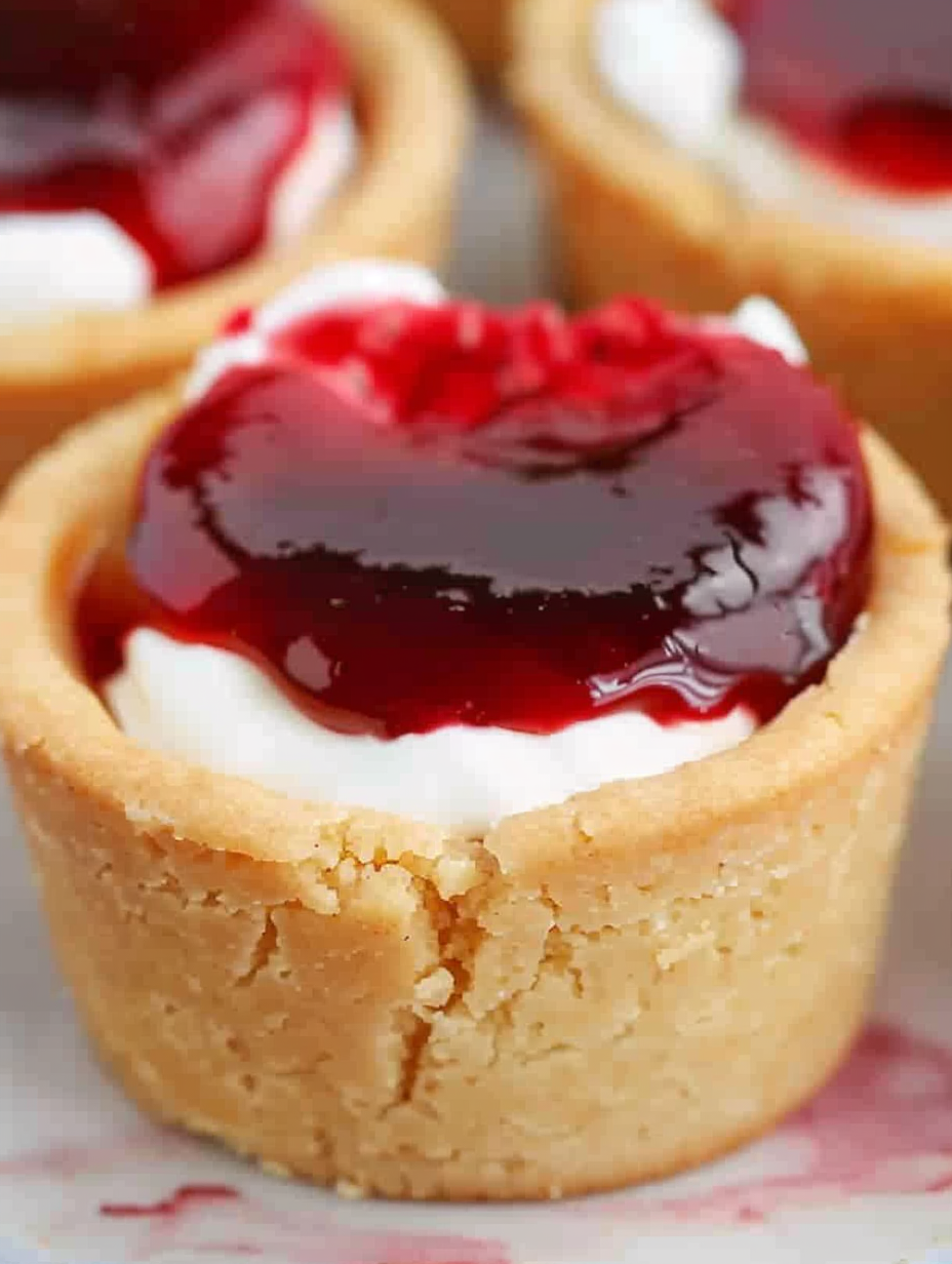 Cherry cheesecake cups on a serving board