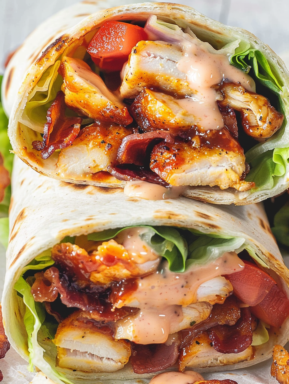 BBQ chicken wrap pressed and cut in half