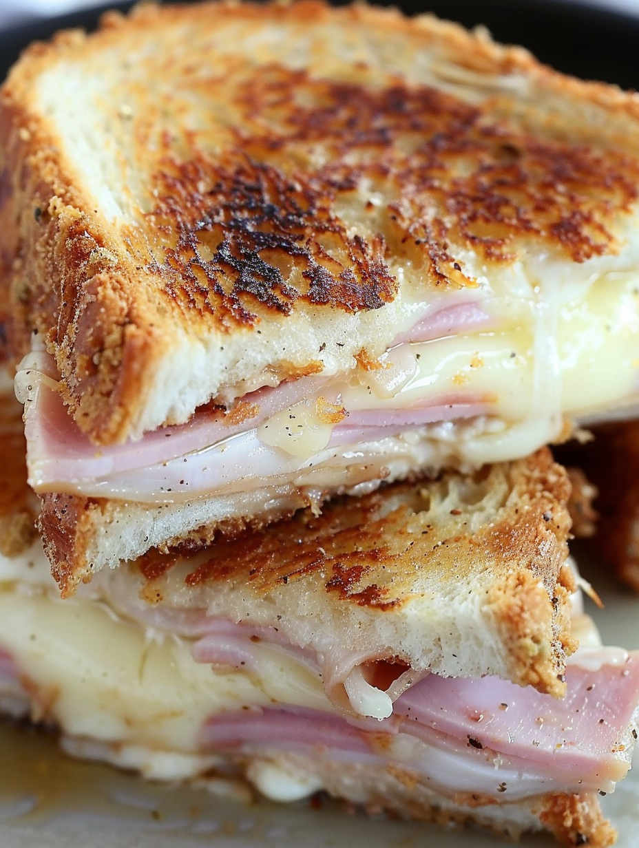 Assembled sandwiches melting in a skillet