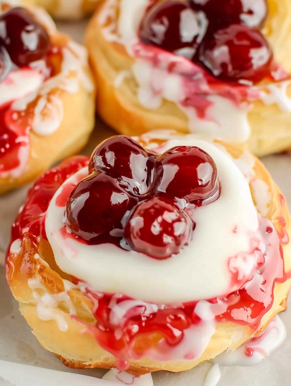 Cherry danish close-up with almonds