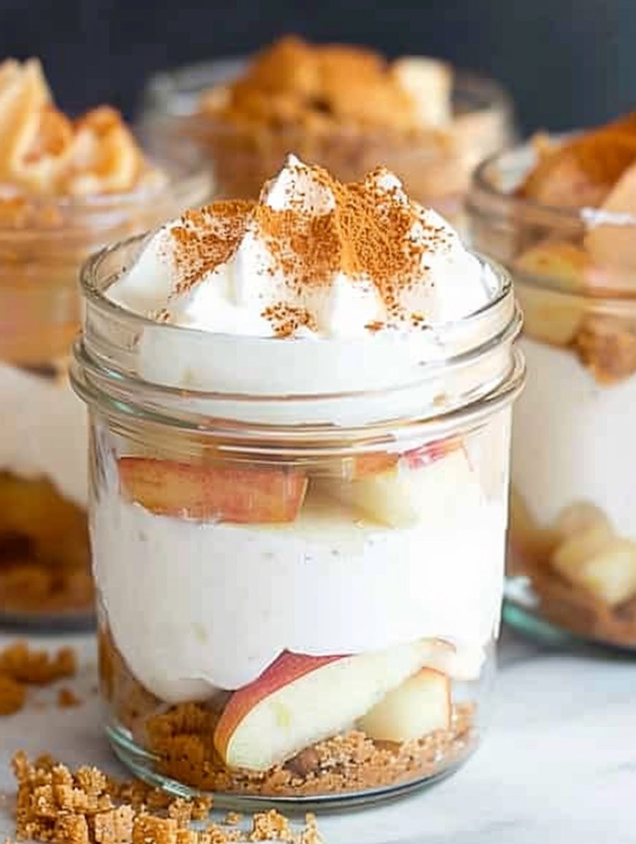 Layered apple pie cheesecake jars