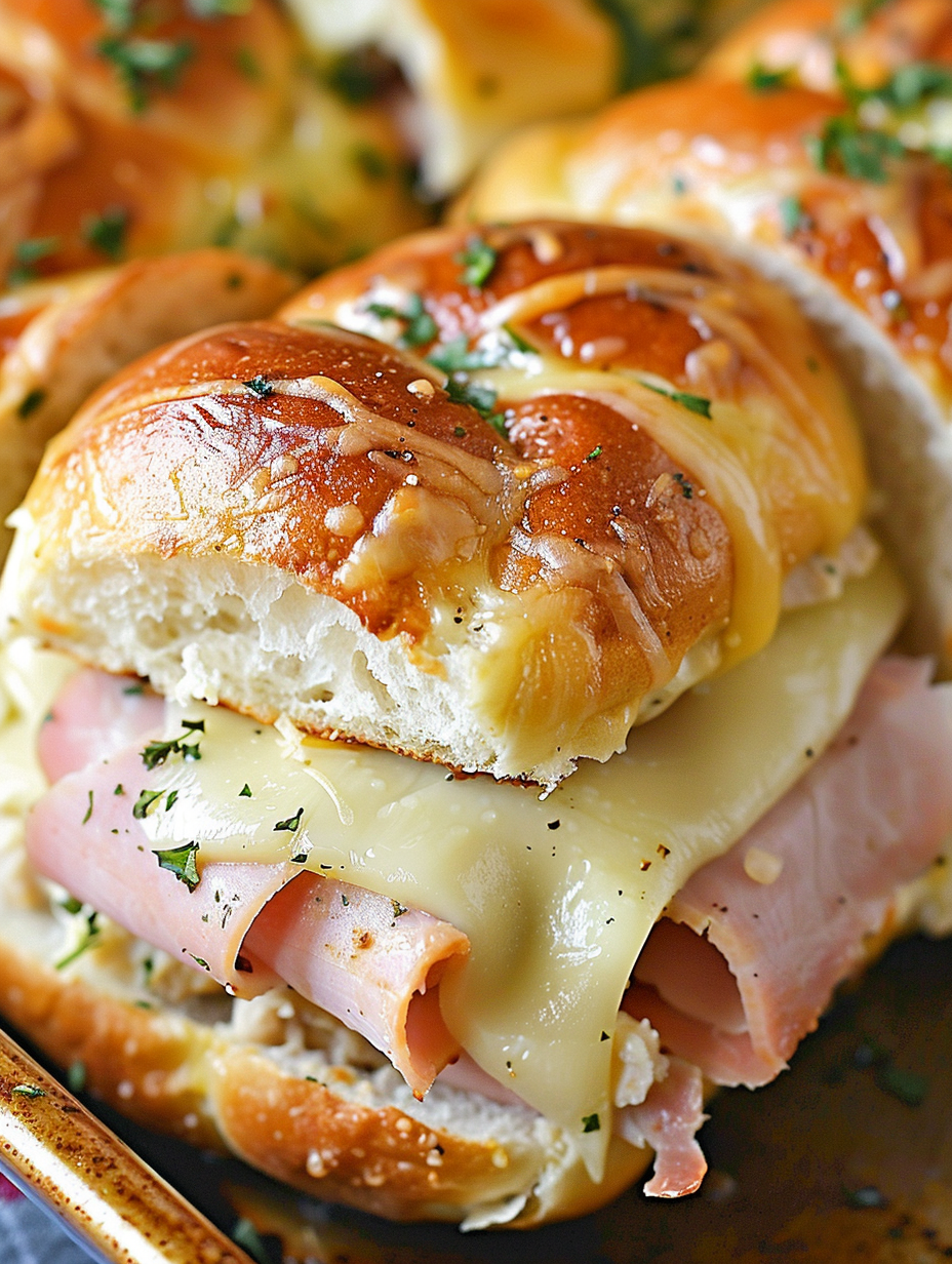 Close-up of a slider with melted Swiss cheese