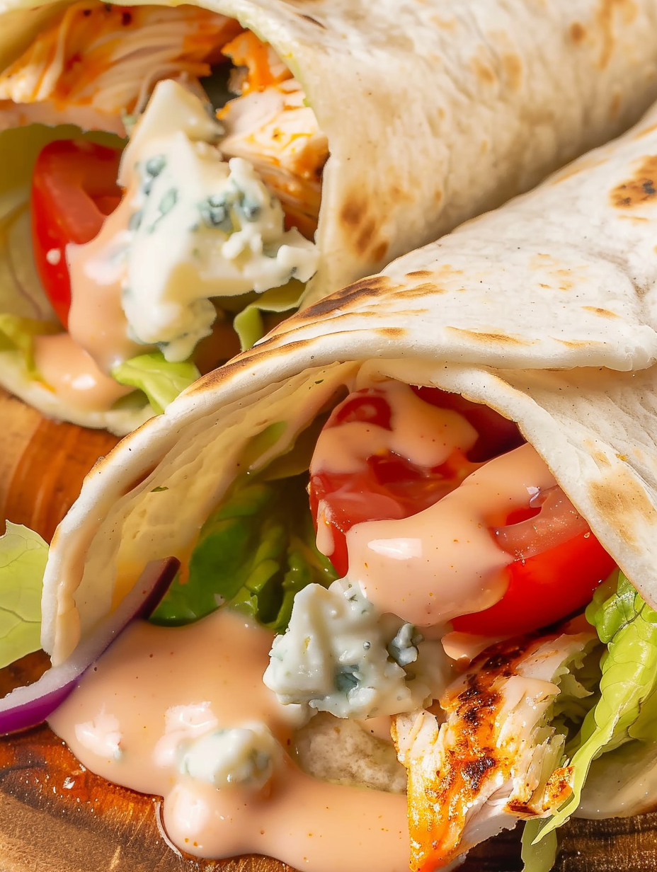 Buffalo chicken mixture being tossed in a bowl
