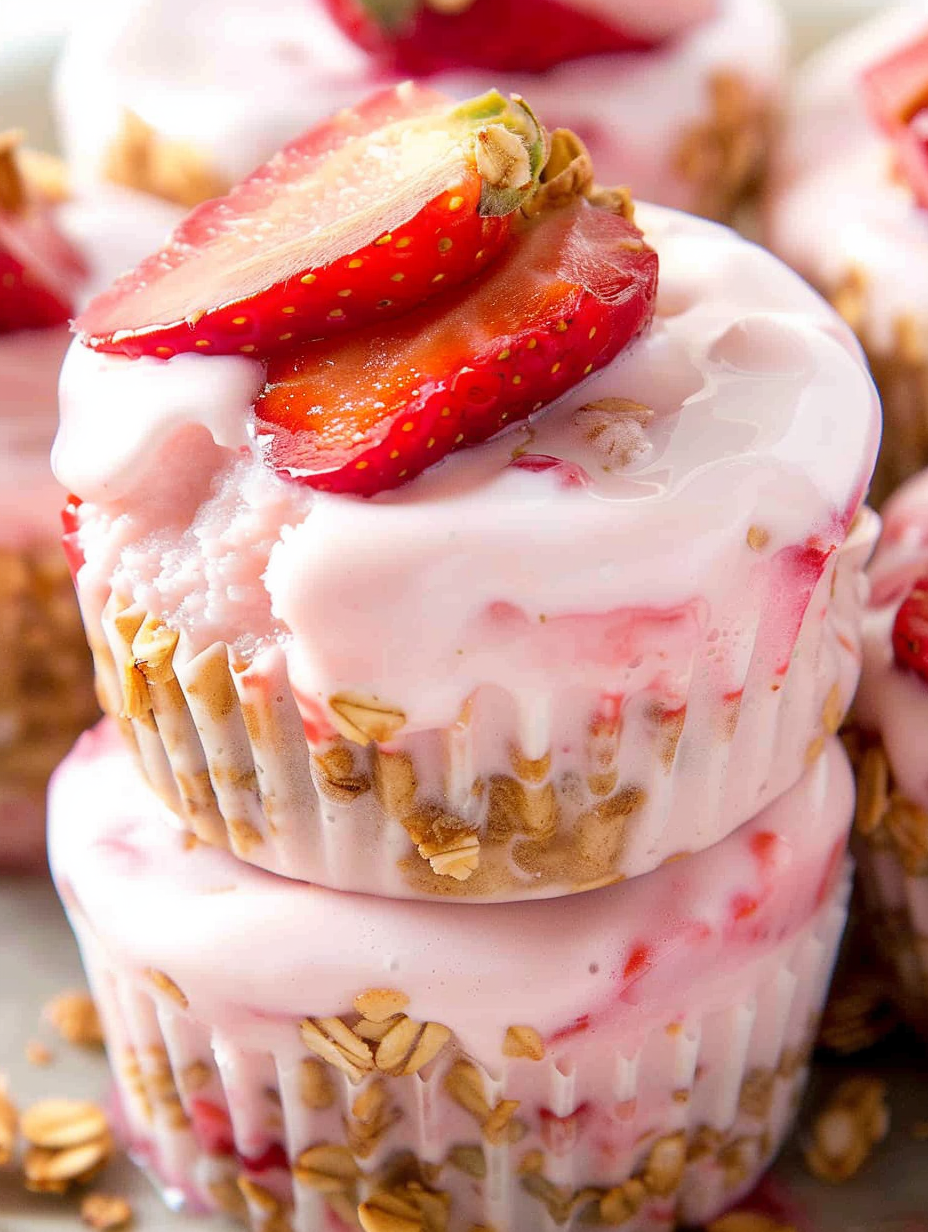 Frozen strawberry yogurt bites in muffin pan