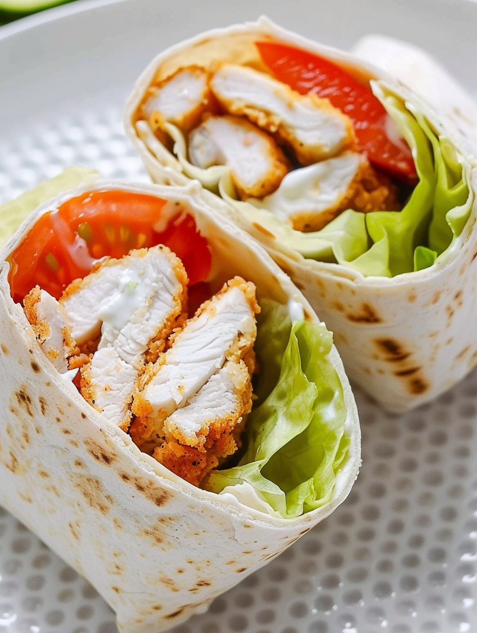 Assembled chicken ranch wraps on a board