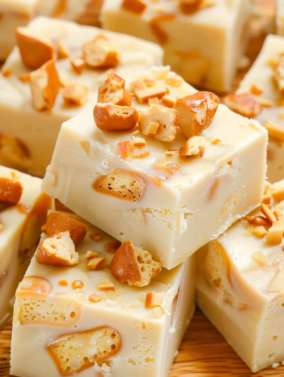 Gift-wrapped fudge squares in a tin