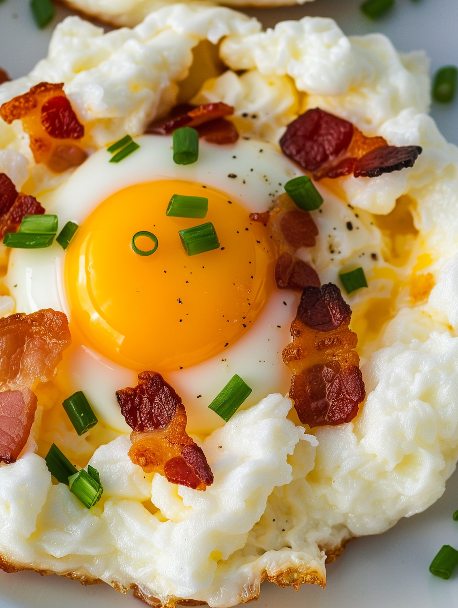 Cloud Eggs with Cheddar, Bacon & Green Onions