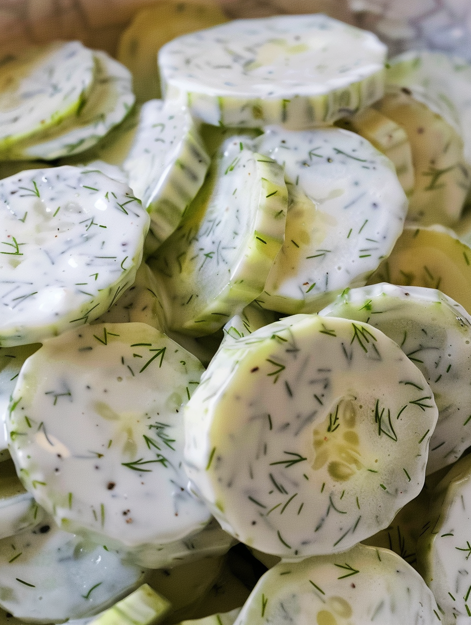 Ingredients for creamy cucumber salad on a cutting board