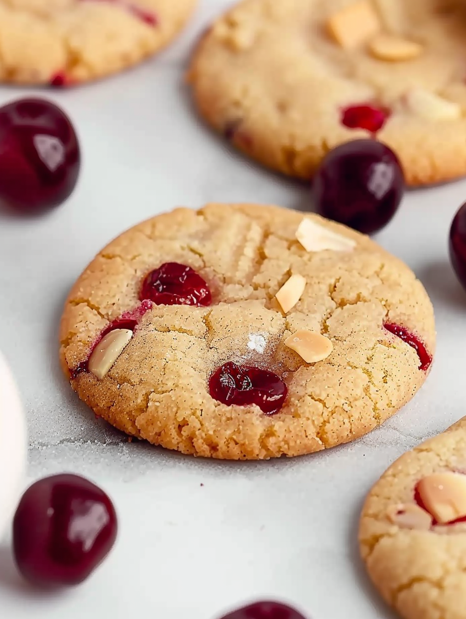 Soft cherry almond icebox cookies on a cooling rack