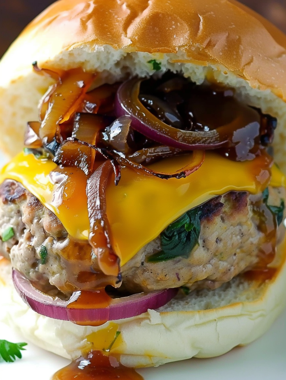 Double Cheddar Stuffed BBQ Turkey Burgers