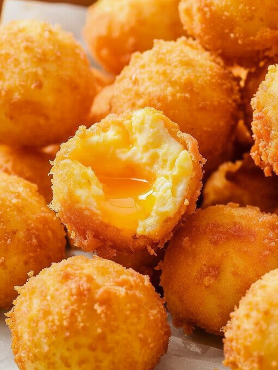 fried cheese balls golden on a plate
