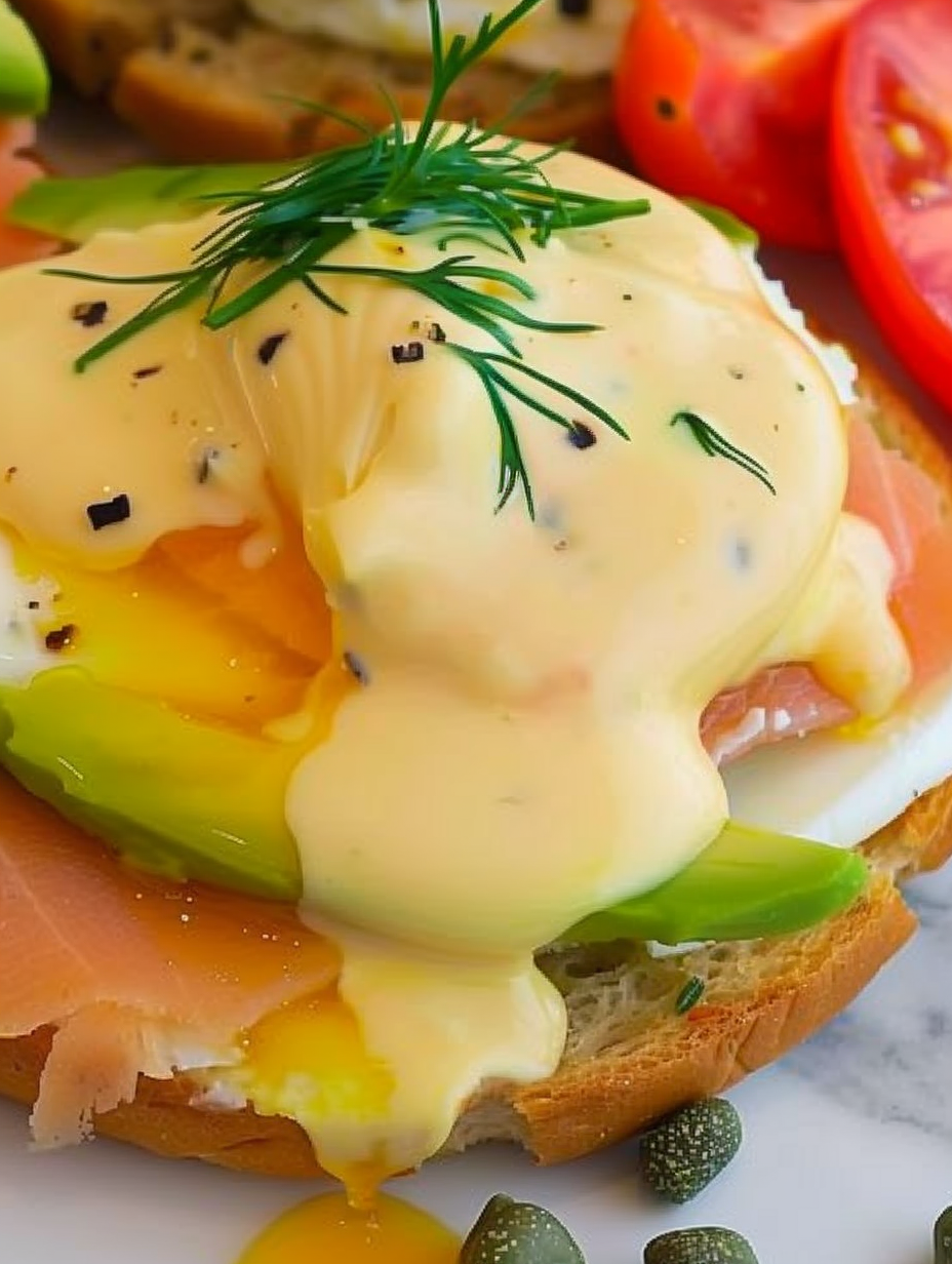 Smoked salmon eggs benedict on a plate
