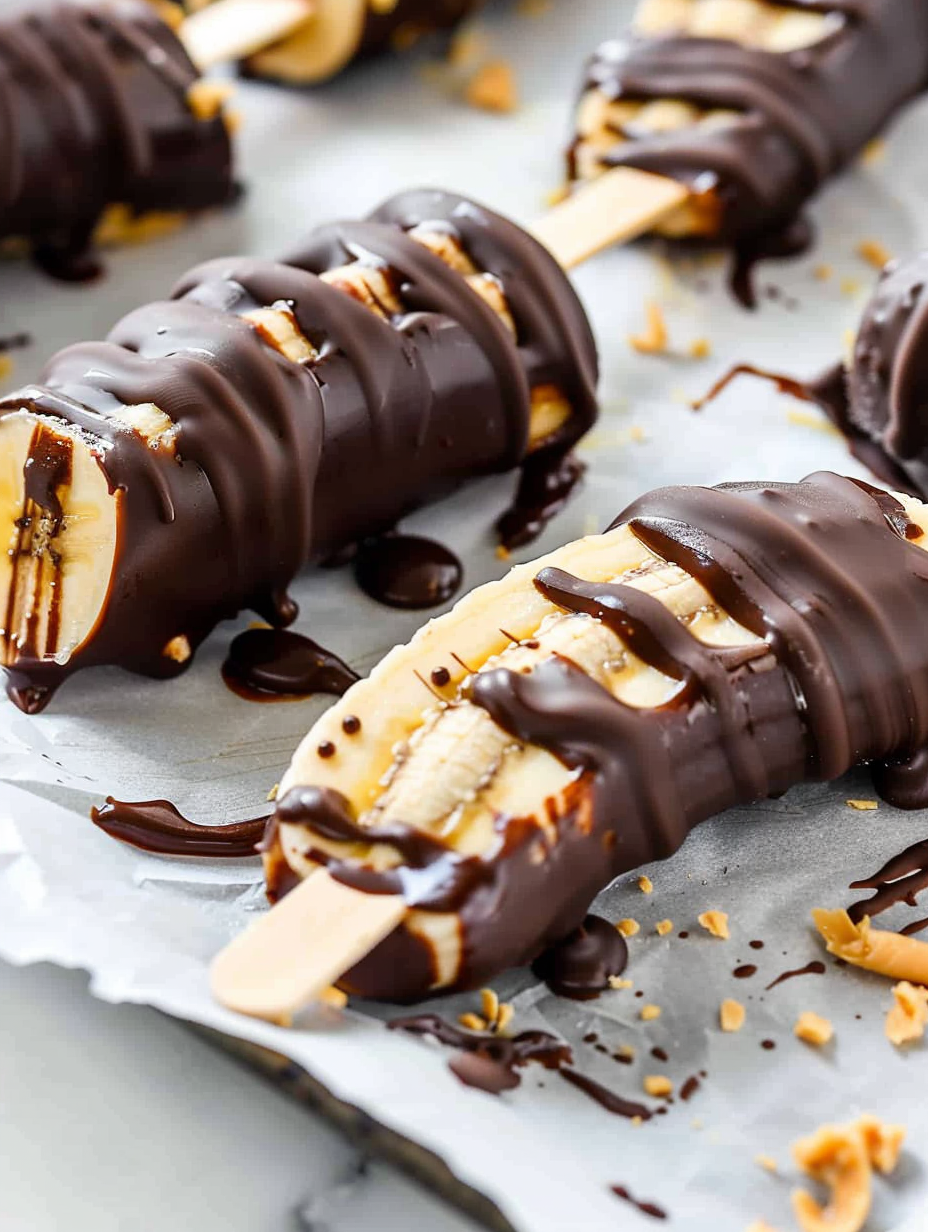 Close-up of a peanut butter layer on a frozen banana