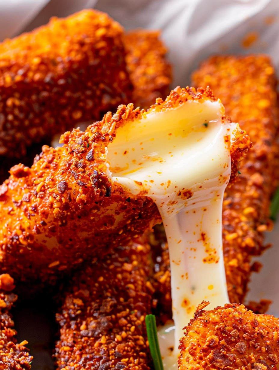 Plated Nashville hot mozzarella sticks with ranch