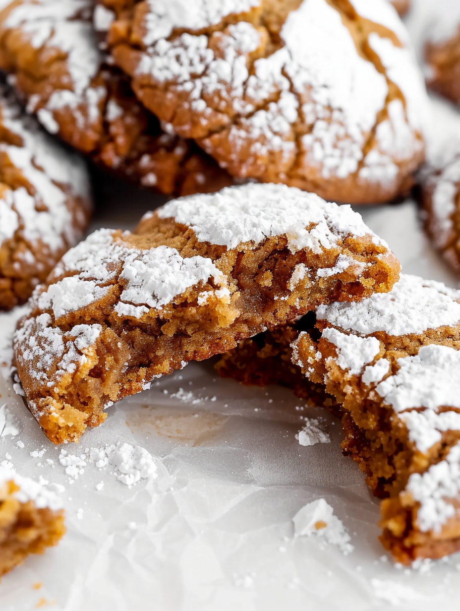 Close-up of a single gingerbread crinkle cookie