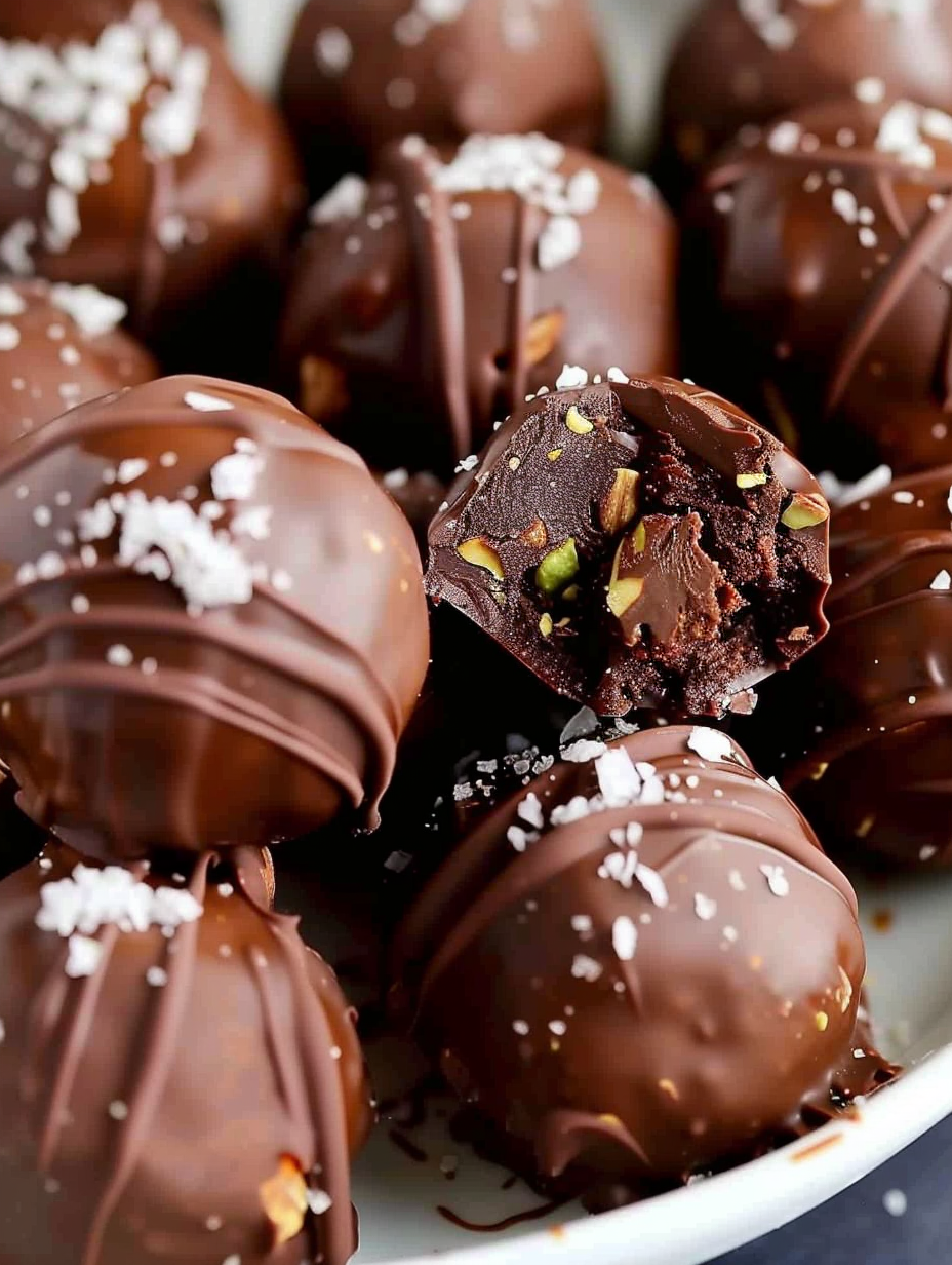 Chocolate pistachio truffles on parchment