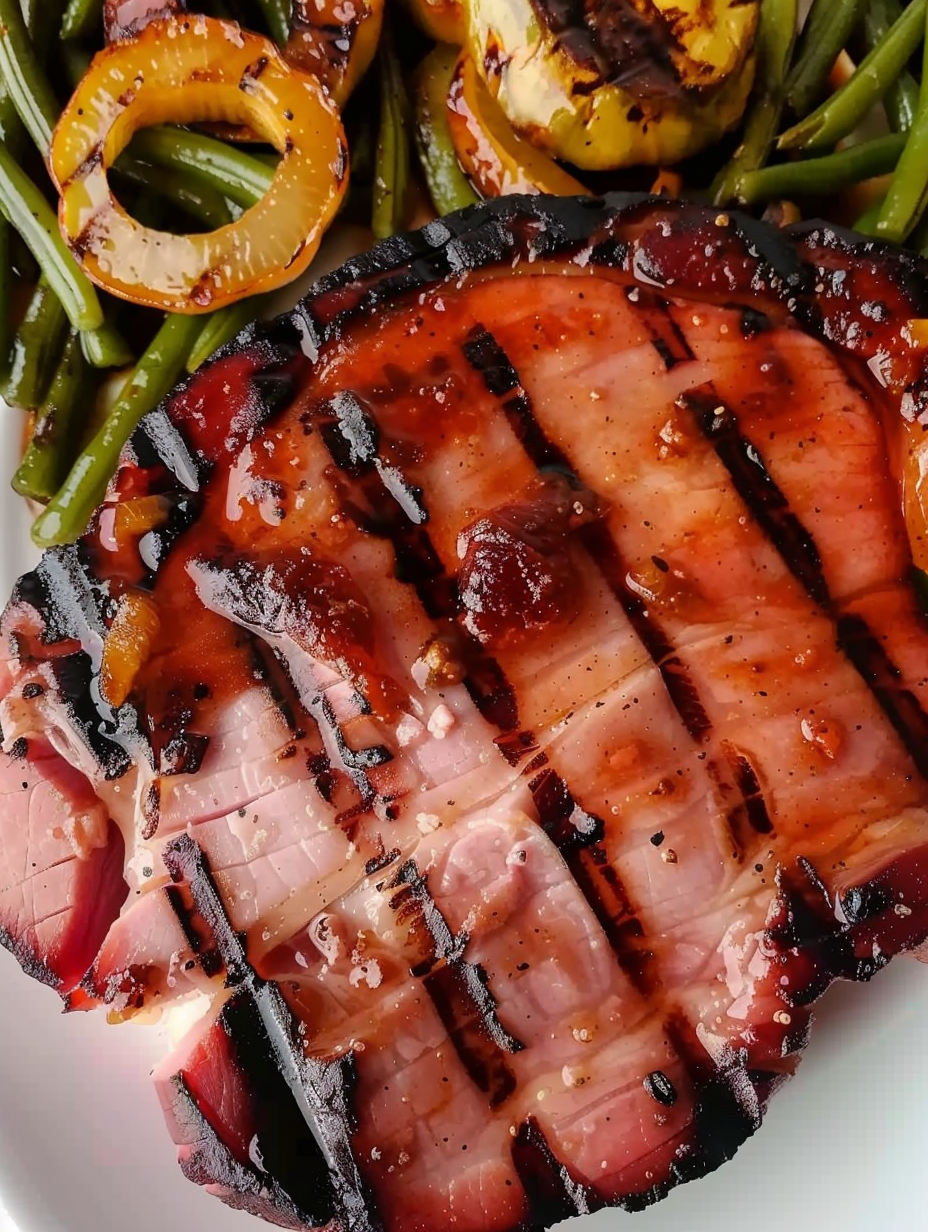 plated ham steak with garnish