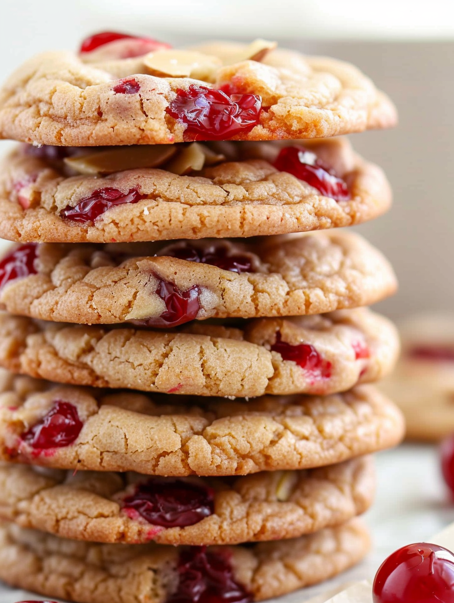Cherry almond cookies fresh from the oven