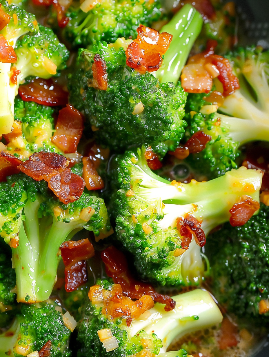 Crispy bacon bits on broccoli