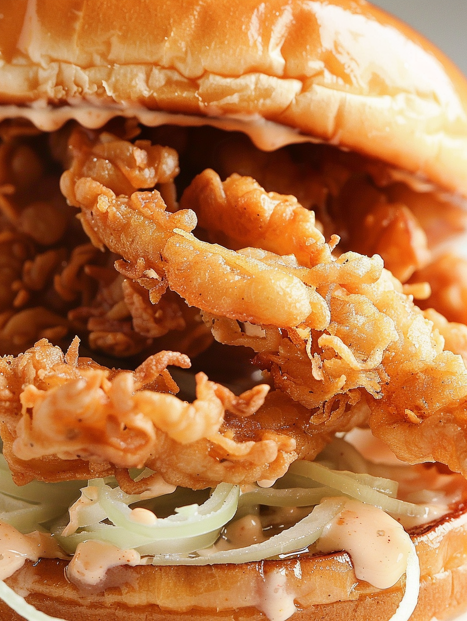 Crispy fried onion strings on a wire rack