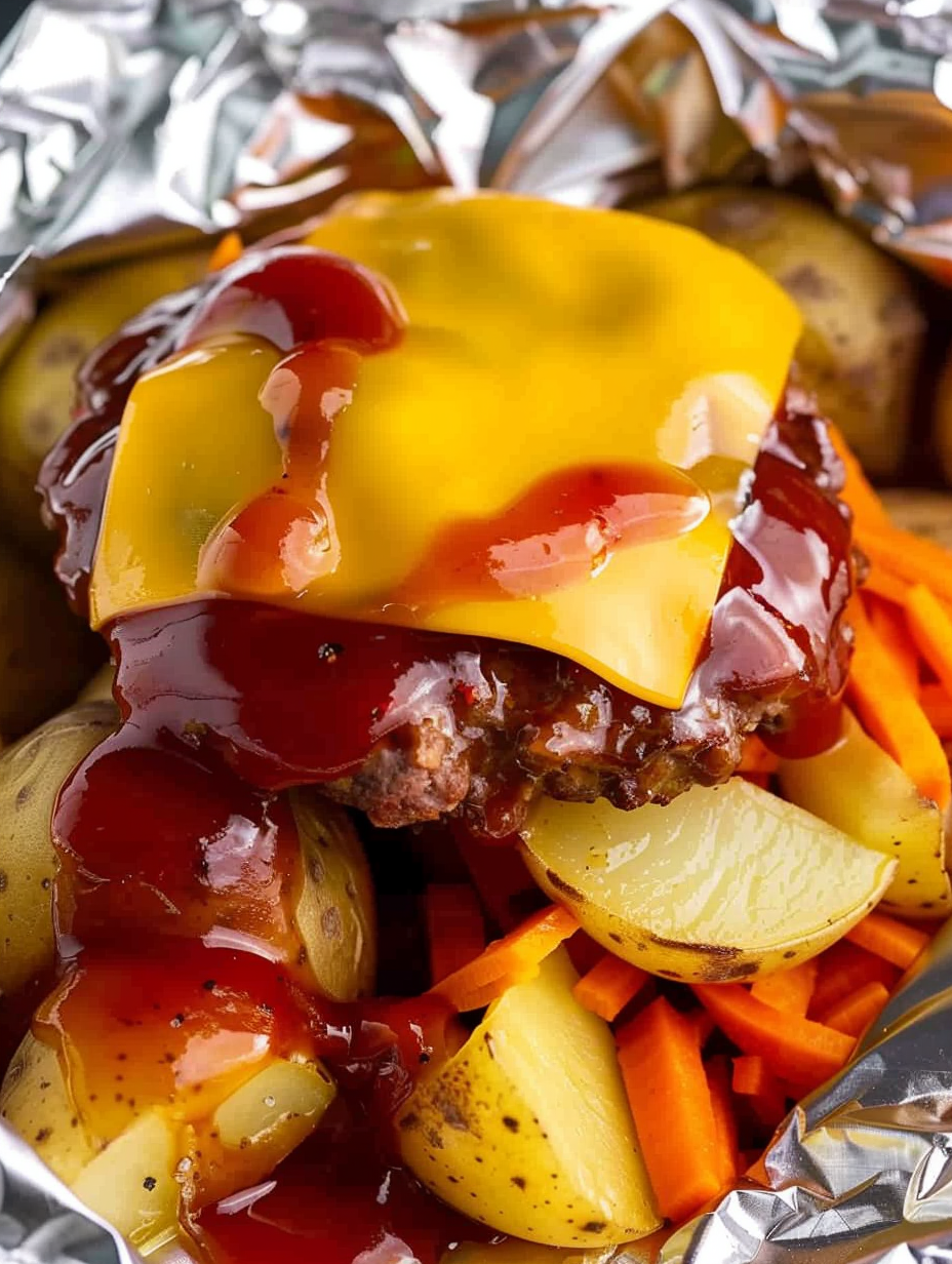 Six foil packets on a sheet tray ready for the oven