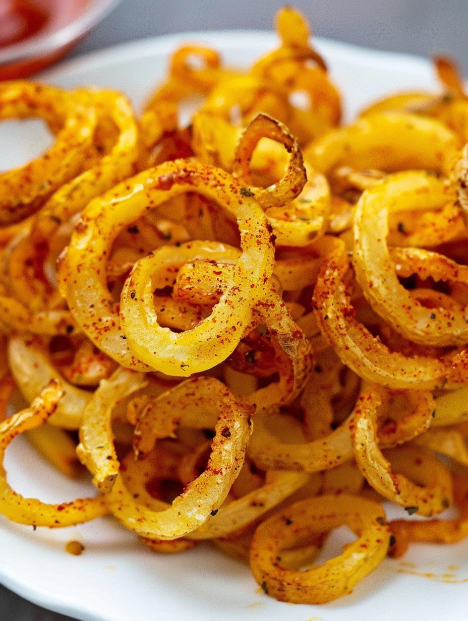 Fresh spiralized potatoes in a bowl ready for seasoning