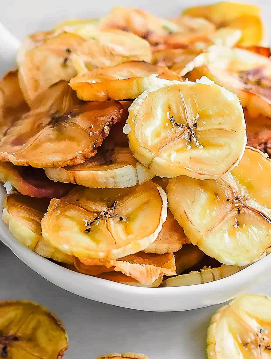 Finished banana chips in a bowl