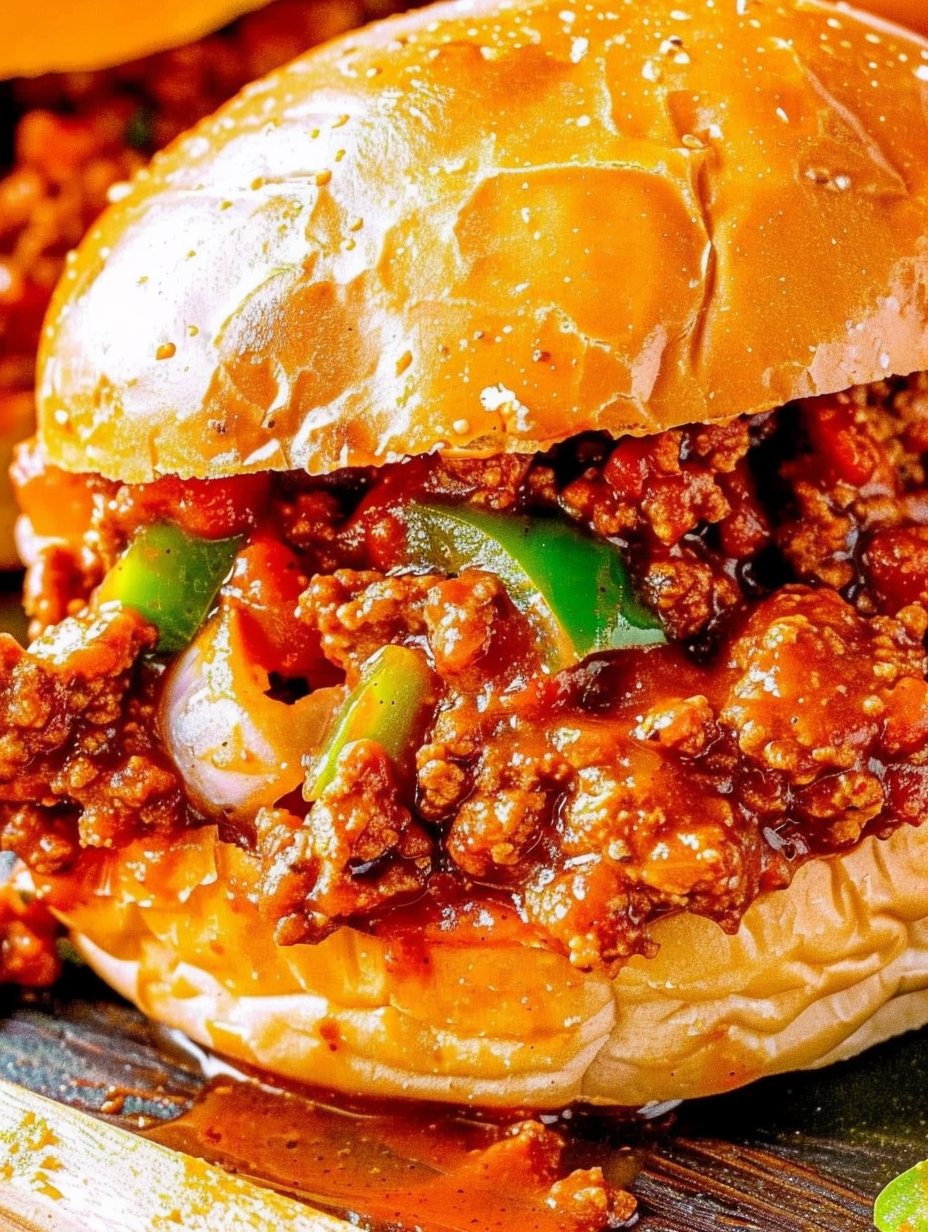 Sloppy Joe filling in skillet with bun