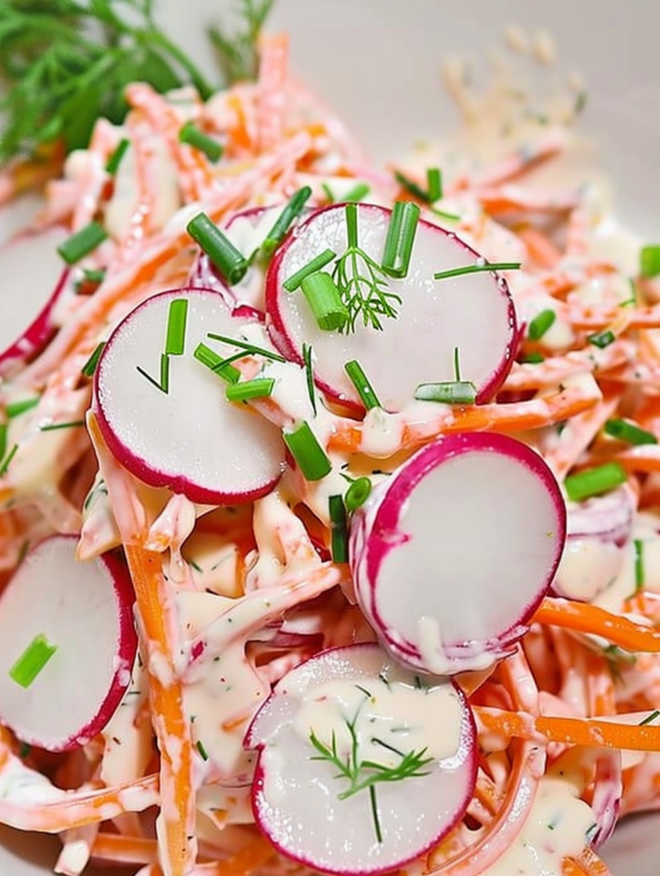 Keto creamy carrot and radish salad in bowl