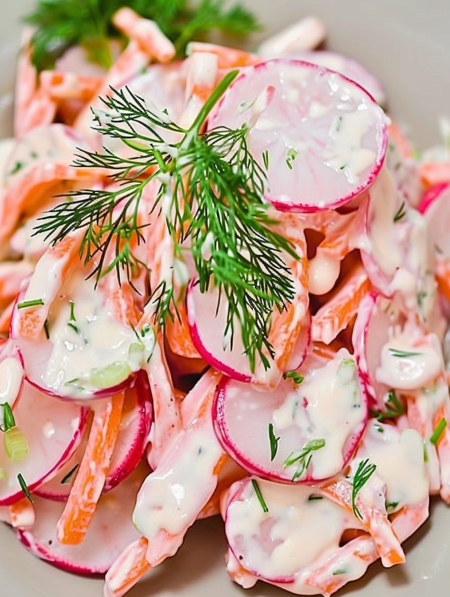 Close up of radish and carrot salad