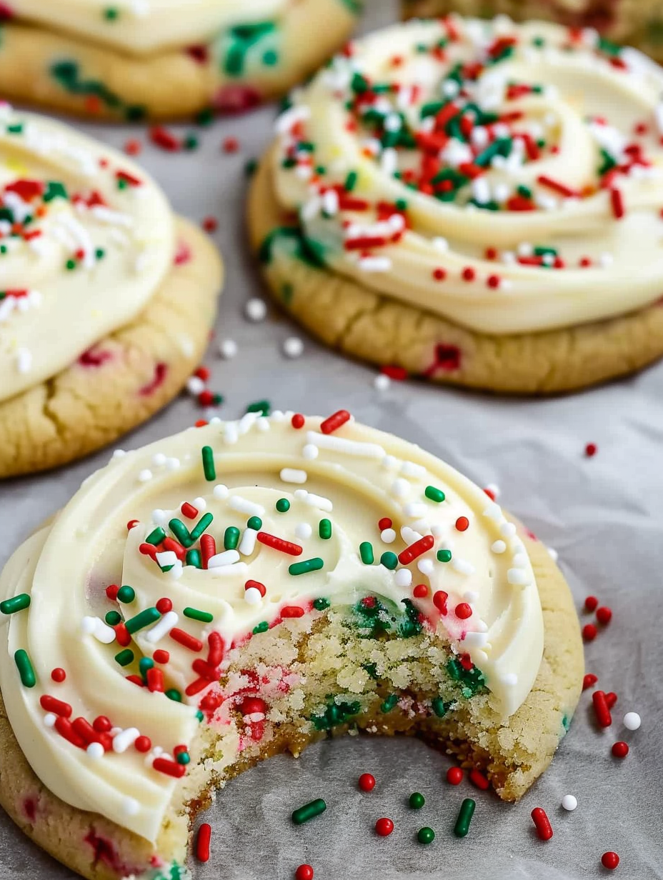 Freshly baked cake batter cookies on a parchment-lined sheet