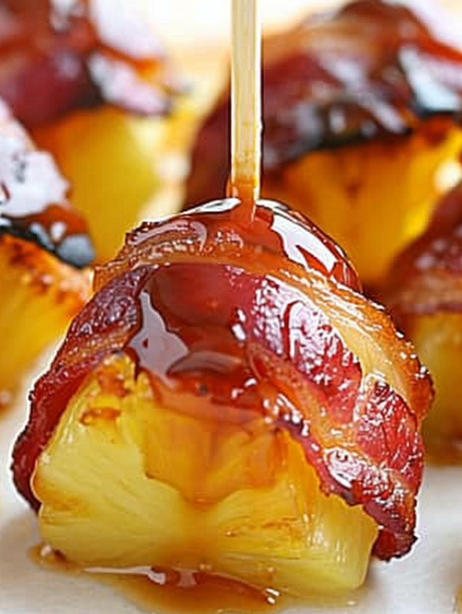 Tray of finished bacon wrapped pineapple bites