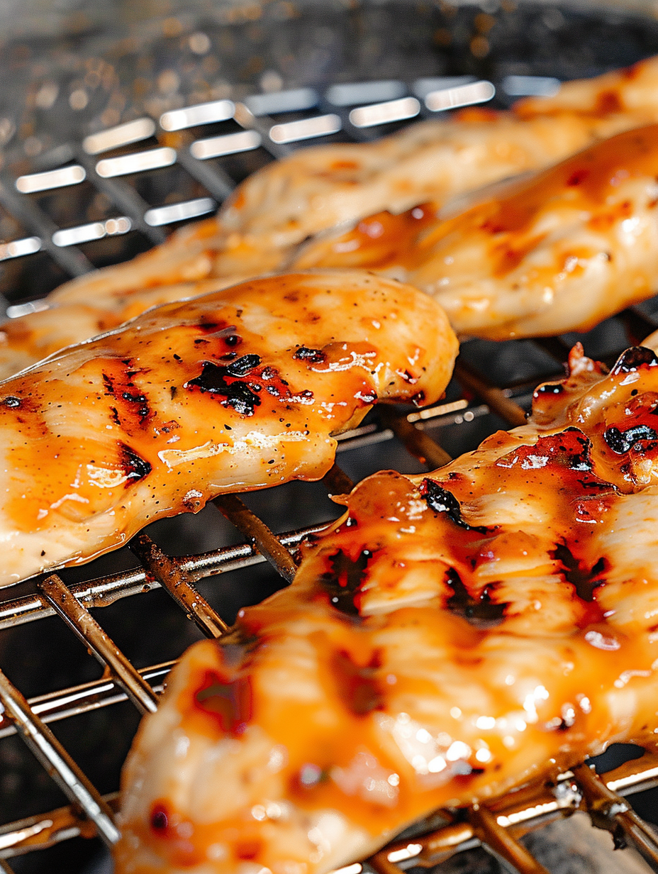 Orange Chili Grilled Chicken on the grill with glaze
