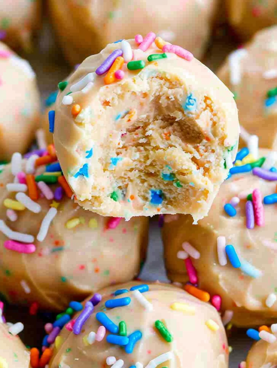 Close up of a single fat bomb with sprinkles