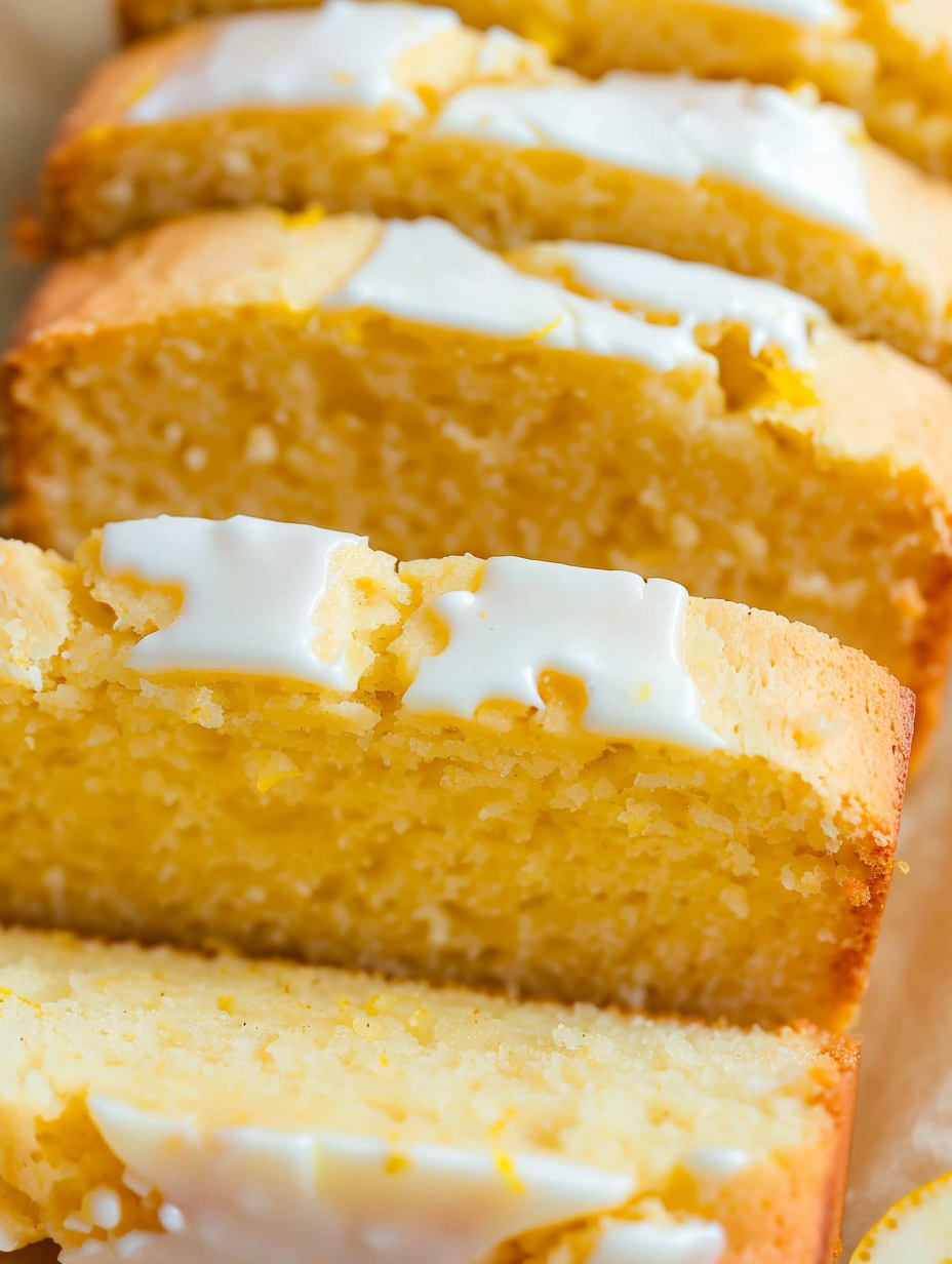 Sliced keto lemon bread on a board