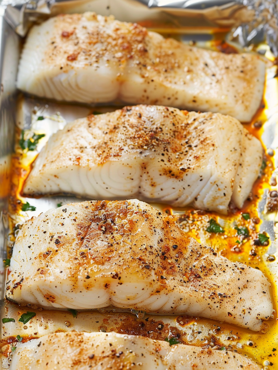Oven-baked fish fillet served with lemon
