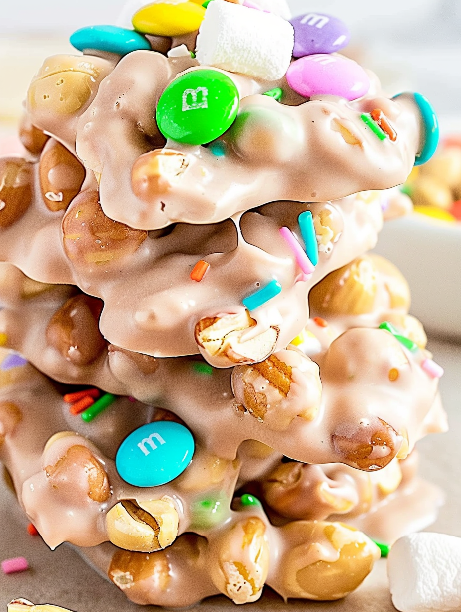 Melted almond bark and peanuts in a crockpot