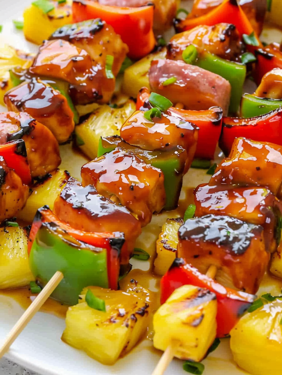 Teriyaki chicken pineapple kabobs on the grill