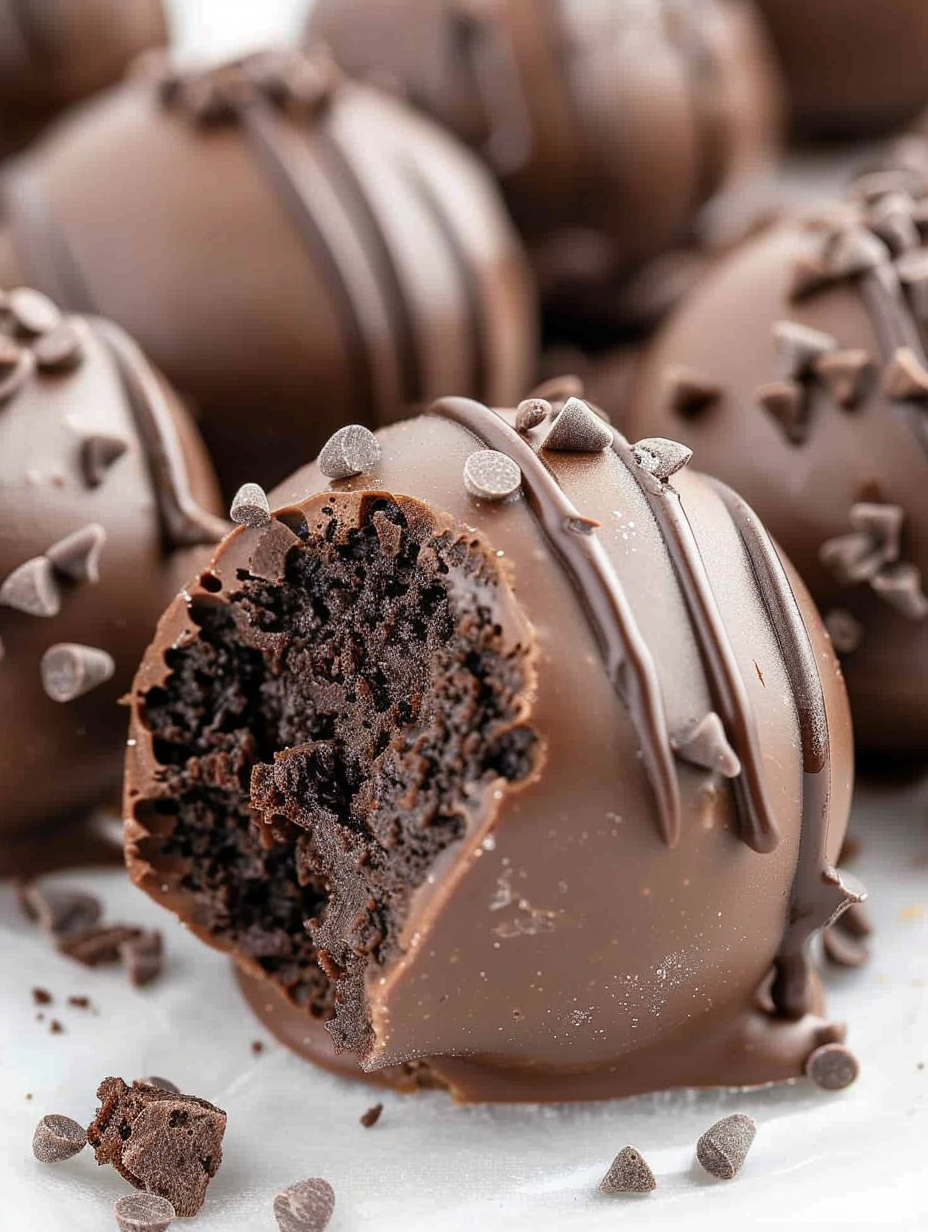 Tray of coated chocolate cheesecake bites with sprinkles