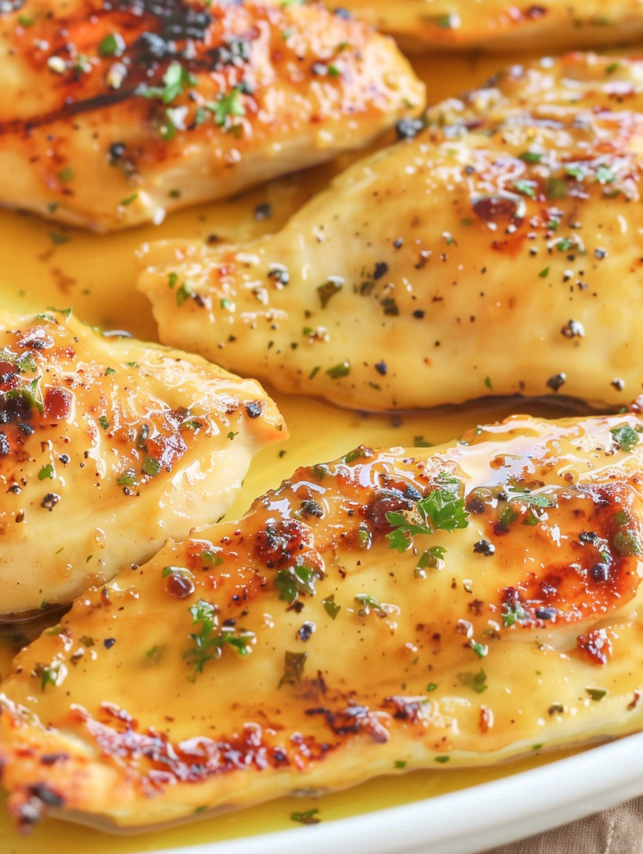 Plated honey mustard chicken with sides
