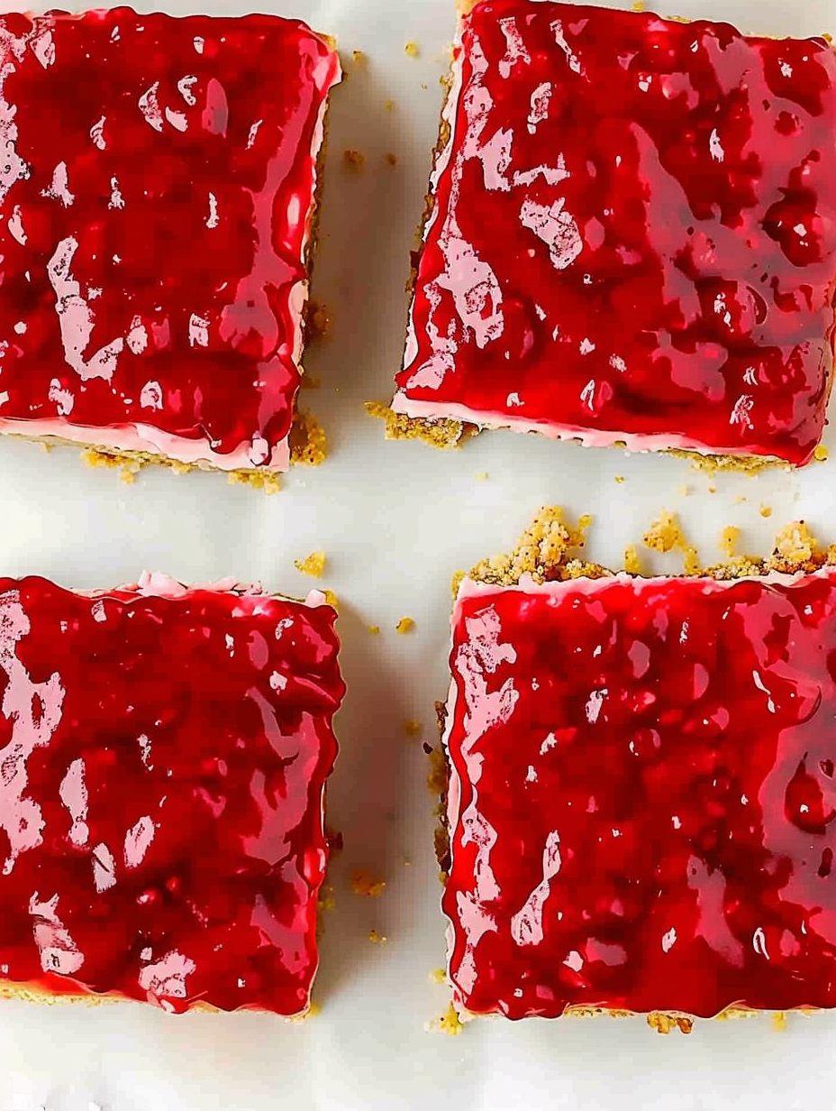 No Bake Raspberry Cheesecake with glossy raspberry sauce