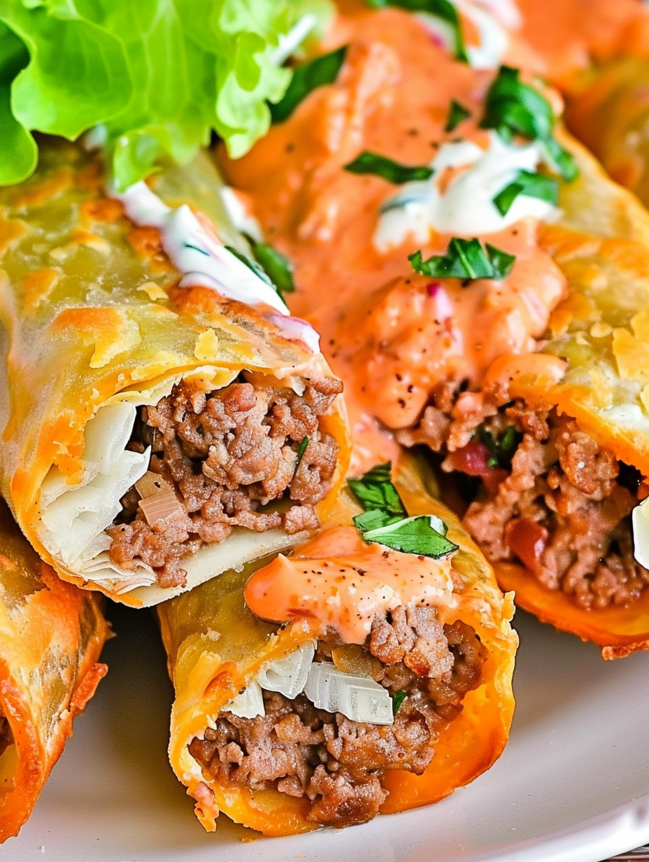 Keto Big Mac roll-ups on a baking sheet