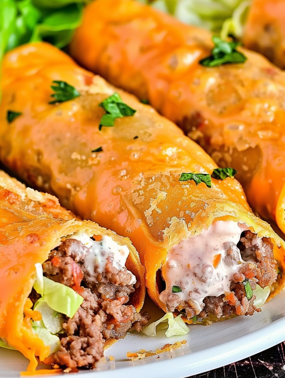 Cross-section of a roll-up showing beef and sauce