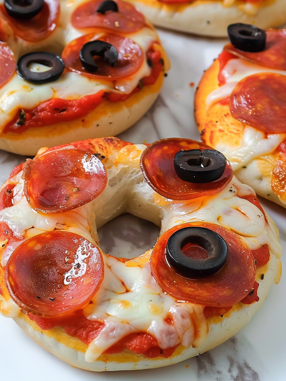 Air fryer pizza bagels cooking in basket