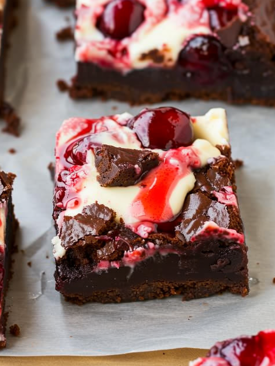 Cherry Cheesecake Brownies close up