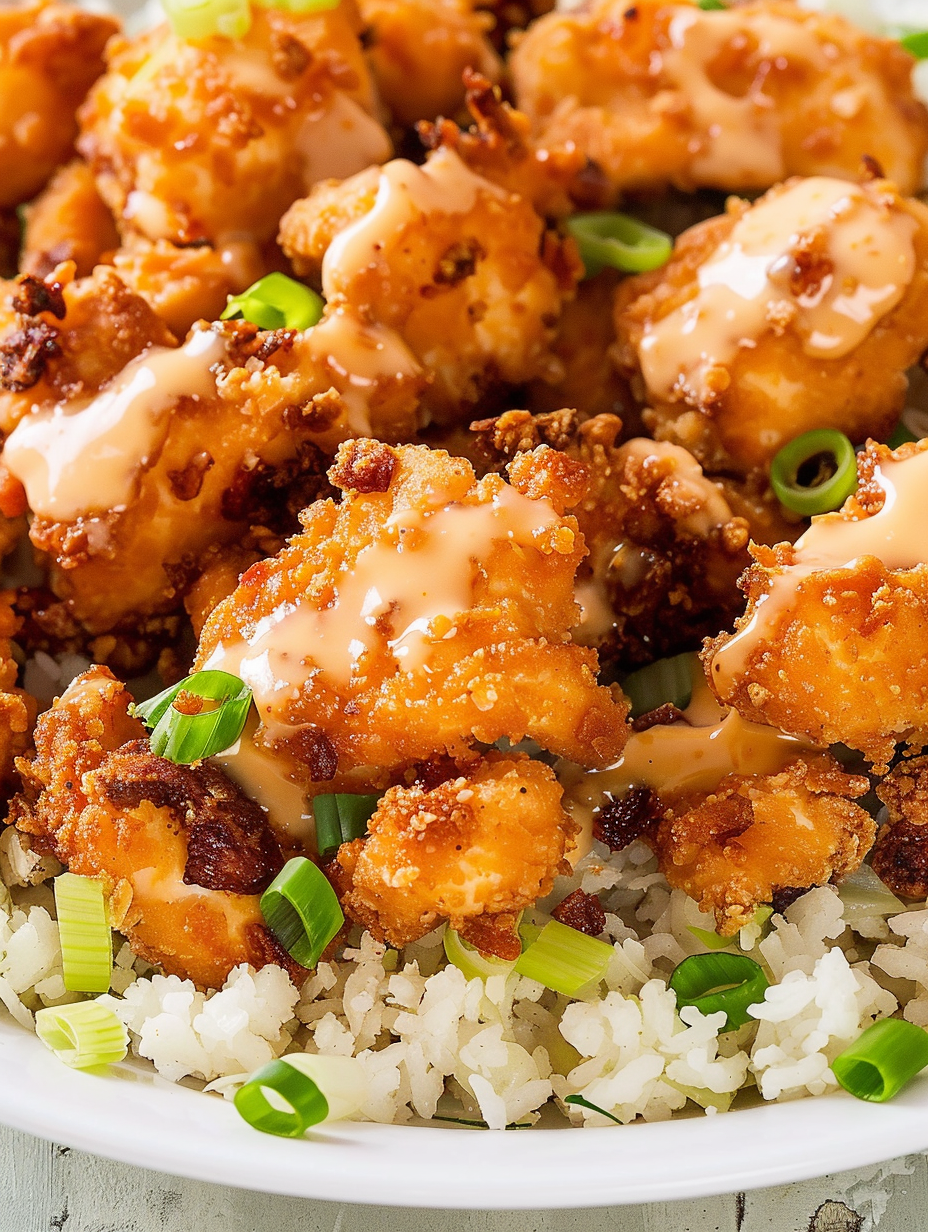 Close-up of crispy Bang Bang Chicken pieces