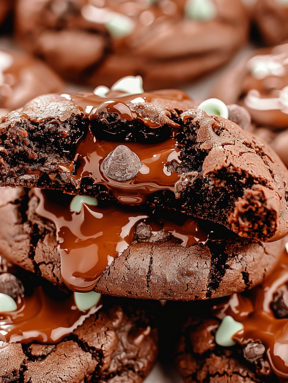 Baked Double Chocolate Junior Mint Cookies on tray
