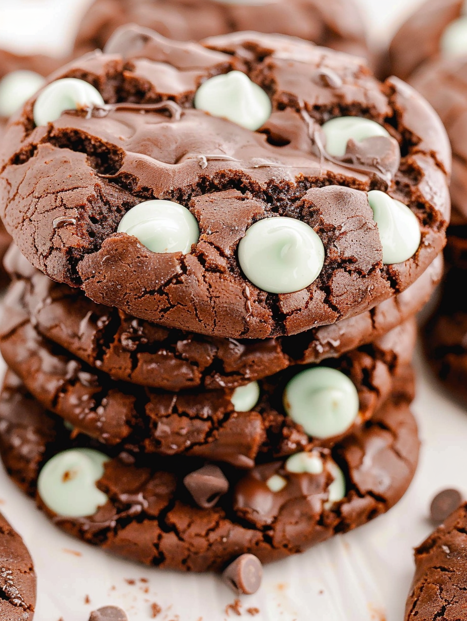 Close up of Junior Mint pressed into cookie