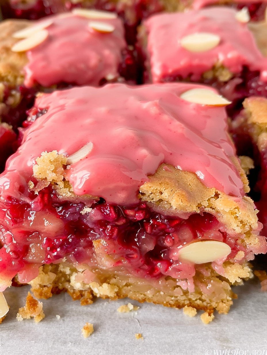 White chocolate raspberry blondies in pan